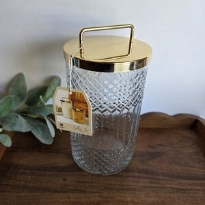 NWT- Textured Glass Kitchen Cannister W/ Gold Metal Lid (54oz.)
